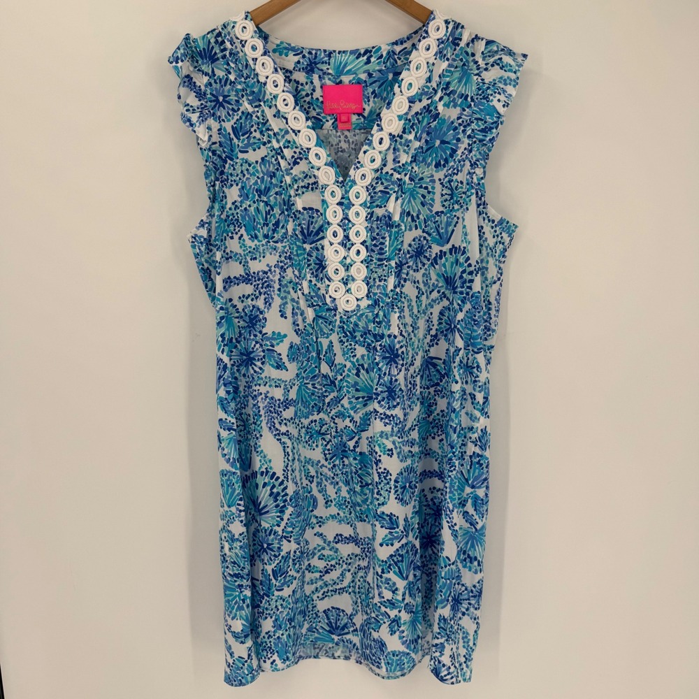Lilly Pulitzer Joan Tunic‎ Dress XL Turquoise Oasis Shell Me You Love Me